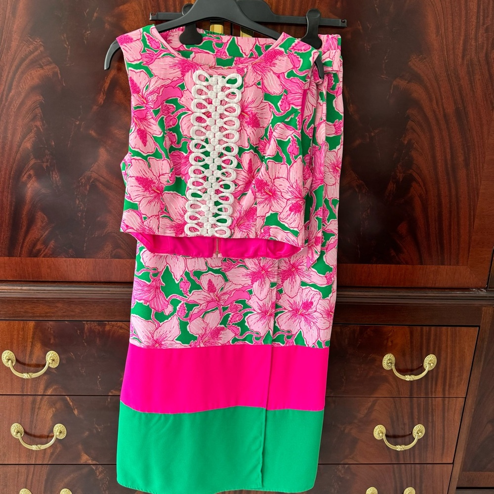 Lilly Pulitzer Leif Maxi Set Hibis Kiss Pink Green Size 8 - Picture 11 of 16